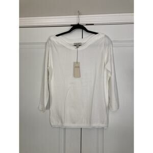 Faconnable Womens Medium White Knit Boatneck Sweater Old Money Preppy Classy